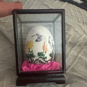 Floral Glass Display Case with Painted Egg
